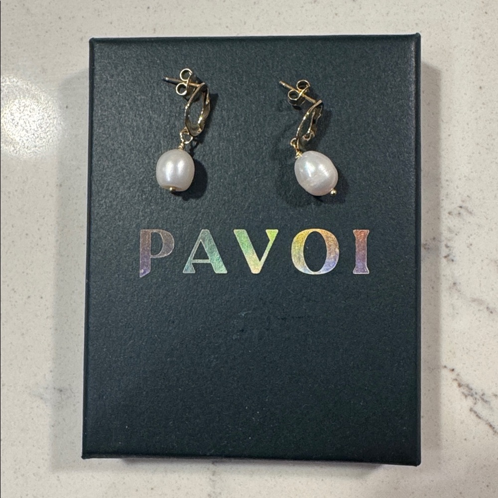 PAVOI Gold and White Pearl Earrings